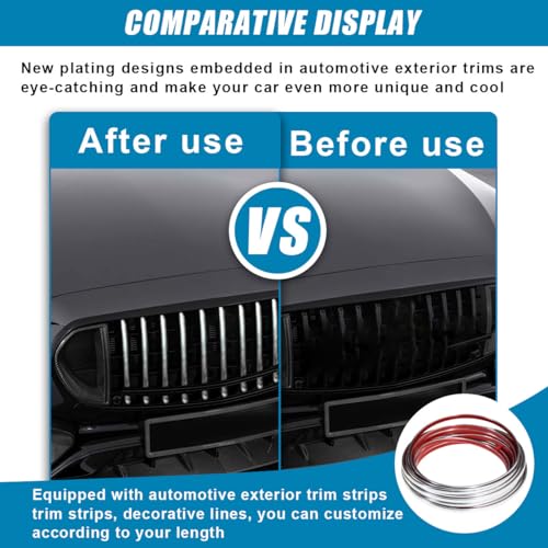 39Ft Automotive Chrome Trim Strip Line, 1/4" Wide Scratch-Proof Car Body Side Molding Trim, Car Door Fenders Exterior and Interior DIY Decoration for Bumper, Window