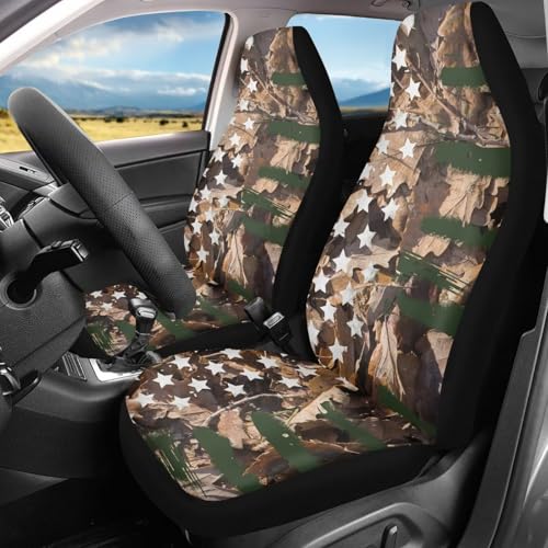 Howilath American Flag Camouflage Car Front Seat Cover Elastic Interior Accessories, Front Bucket Seat Covers Fit SUV Sedan Truck - 2 Piece - color: American Flag Camouflage