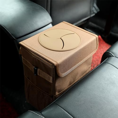 AOKJOY Car Garbage can with lid Leak Proof Vehicle Trash Can 3 Storage Pockets Hanging Waterproof car Trash Bag for SUV Brown - color: brown