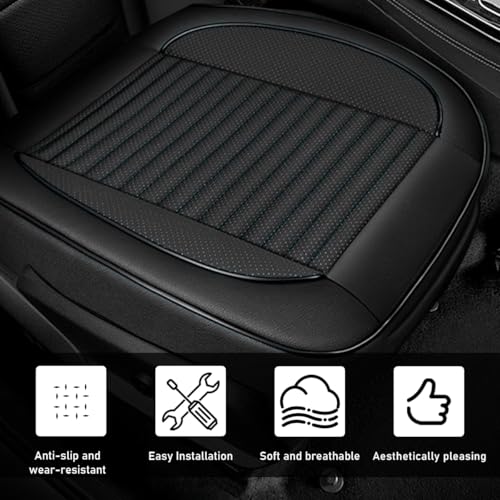 Leather Car Seat Cover, 24.4" × 21.7" Front Bottom Seat Cushion with Storage Pocket, Waterproof Anti-Slip Full Wrap Protector for Automotive Bottom Seats, Car Accessories (Black)