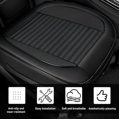 Leather Car Seat Cover, 24.4" × 21.7" Front Bottom Seat Cushion with Storage Pocket, Waterproof Anti-Slip Full Wrap Protector for Automotive Bottom Seats, Car Accessories (Black)