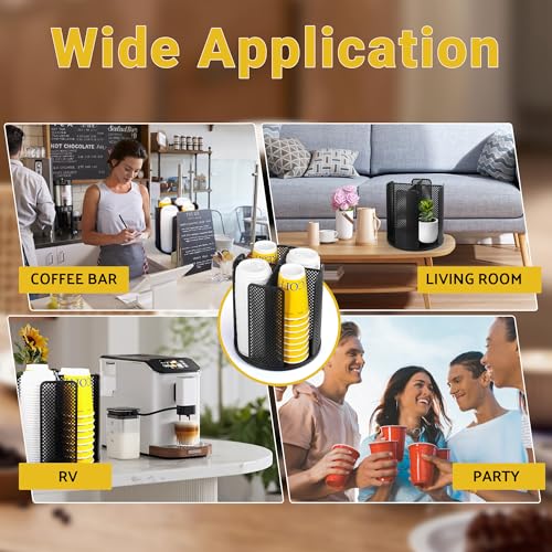 4-Compartment Rotating Paper Cup Holder & Coffee Cup Lid Storage Dispenser, Plastic Cup Dispenser Removable, Space-Saving Countertop Cup Holder for Coffee Bars, Kitchens (Black) - color: Black