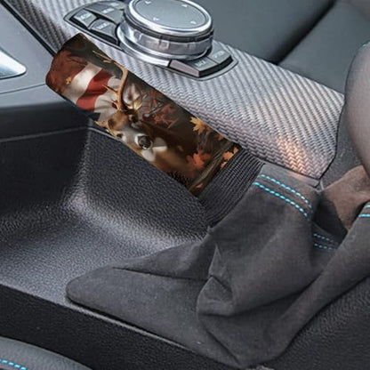 Camo Hunting Deer Car Handbrake Covers with Gear Shift Knob Cover USA Flag Soft Anti-Slip Car Gear Shift Covers and Handbrake Cover Set, Easy to Install - color: Deer Camo Hunting USA Flag