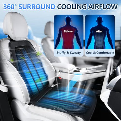 Upgraded Cooling Car Seat Cover Front Seat with Blowing&Suction, 12V-24V Ventilated Car Seat Cushion with 8 Turbo Fans, 3-Speed Adjustable Universal Fit Breathable Car Cushion for Summer Driving-Black - color: Black