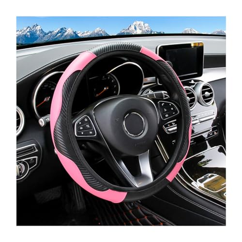 Osilly Car Steering Wheel Cover, 15 inch Carbon Fiber Microfiber PU Leather Elastic Steering Wheel Protector for Men Women, Anti-Slip Breathable Car Interior Accessories for Most Cars (Pink) - color: Pink
