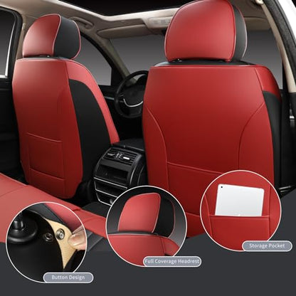 MINGBRON Car Seat Covers,Breathable and Waterproof Faux Leather Automotive Seat Covers for Cars SUV Pick-up Truck Sedan,Universal Anti-Slip Driver Seat Covers Wine Red - color: Wine Red, size: 2 Seat Covers (Front Only)