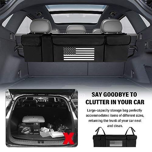 Turcee Car Trunk Organizer,Large Capacity Car Storage Organizer with US Flag Design,Hanging Foldable Car Organizers and Storage Car Interior Accessories (Black) - color: Black