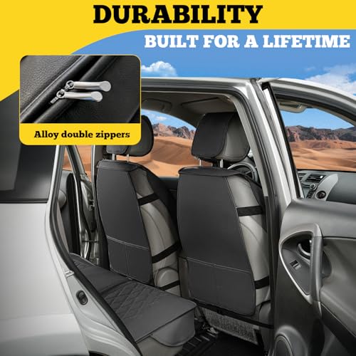 LINGVIDO Car Seat Covers Full Set (5 Seats) - Premium Perforated Nappa Leather, Waterproof Shield, Omni-Adapt Fit SUVs Sedans, Ultimate Family & Pet Protection - color: Black & Gray Line, size: Full Set (5 Seats)