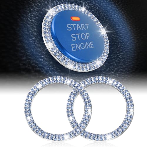 LivTee 2 PCS Crystal Double Rhinestone Car Engine Start Stop Decoration Ring, Bling Car Interior Accessories for Women, Push to Start Button Cover Sticker, Automotive Decals, Light Blue - color: Light Blue