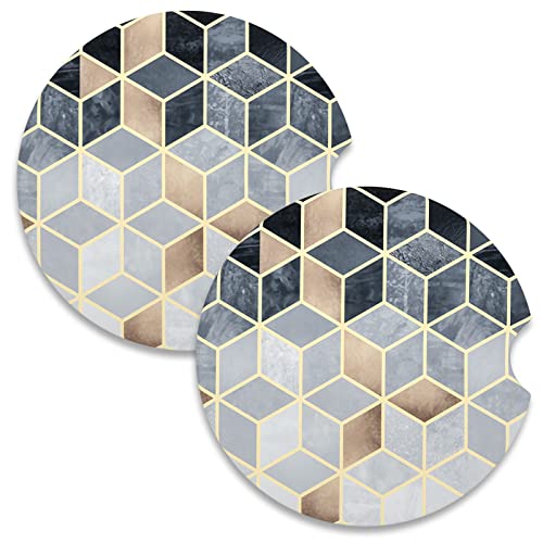 Car Coaster for Cup Holders, 2 Pack Absorbent Ceramic Car Cup Holder Coaster for Drinks, Cute Auto Assecories for Women Men, Size 2.56 in with Finger Notch & Cork Base, Gray Gold Rhombus - color: Rhombus