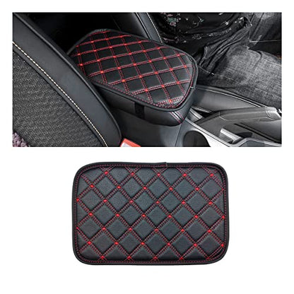 Car Leather Center Console Cushion Pad, 11.4"x7.4" Waterproof Armrest Seat Box Cover Fit for Cars, Vehicles, SUVs, Comfort, Car Interior Protection Accessories (Black/Red-2)
