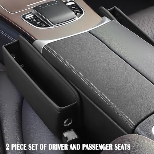 2 Pack Universal Fit Premium Leather Car Seat Gap Filler Organizer, Center Console Organizer for Car SUV Truck (Black，2 Pack)