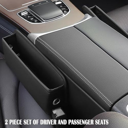 2 Pack Universal Fit Premium Leather Car Seat Gap Filler Organizer, Center Console Organizer for Car SUV Truck (Black，2 Pack)