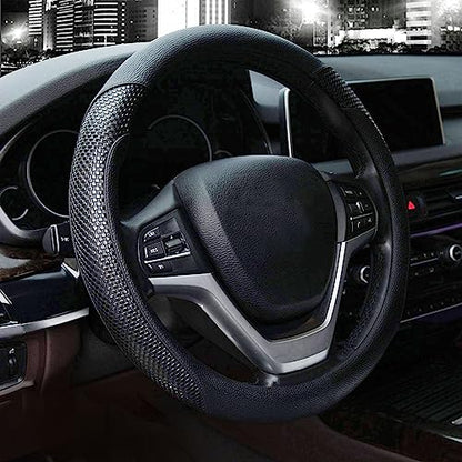 Valleycomfy Steering Wheel Cover with Microfiber Leather for Car Truck SUV 15 inch (Black) - color: Z-Black, size: Medium(Standard) Size[14.5"-15"]
