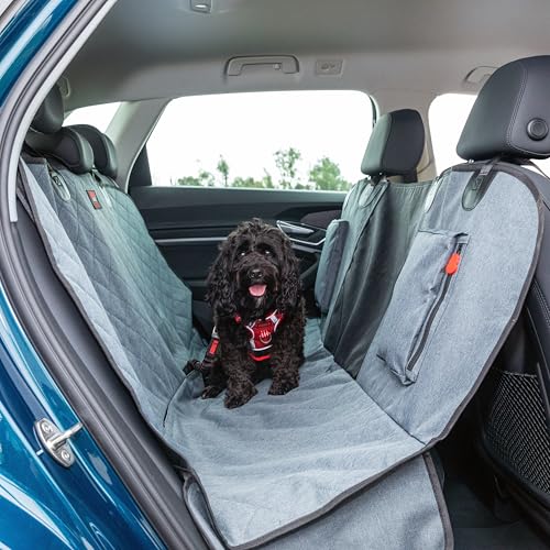 KONG Dog Car Seat Cover & Hammock 2-in-1 for Cars & SUV’s - Seat Protector Against Pet Fur & Dirt - Waterproof & Non-Slip with Mesh Visibility Window