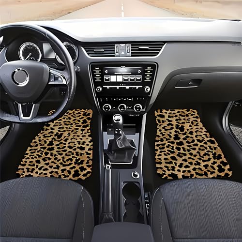 Universal Fit Car Floor Mats Set of 4Pcs, Brown Leopard Print All-Weather Front Rear Car Carpet Mats, Non-Slip Car Floor Mat Car Accessories for Automotive Trucks SUV Sedans Vans
