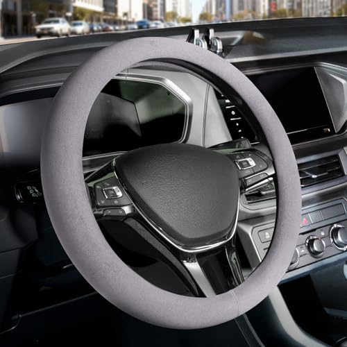 Winter Steering Wheel Cover, Microfiber Suede Car Steering Wheel Covers with Anti-Slip Lining, Breathable Elastic Car Steering Wheel Protector Soft, Universal Standard Size 14-15 inch