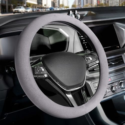 Winter Steering Wheel Cover, Microfiber Suede Car Steering Wheel Covers with Anti-Slip Lining, Breathable Elastic Car Steering Wheel Protector Soft, Universal Standard Size 14-15 inch