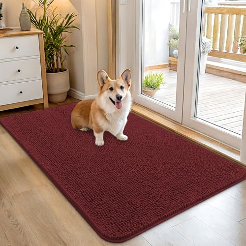 OLANLY Dog Door Mat for Muddy Paws 45x27, Absorbs Moisture and Dirt, Absorbent Non-Slip Washable Doormat, Quick Dry Chenille Mud Mat, Entry Indoor Entryway Carpet for Inside Floor, Caramel Russet - color: Caramel Russet, size: 45" X 27"