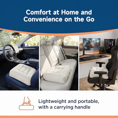 Car Booster Seat Cushion for Adults,Memory Foam Heightening Wedge Seat Pad,Elevated Chair Cushion to Improve Driving Vision(15.7×15.7×5.9inch,White)