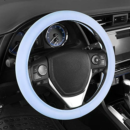 Carbella Ultra Soft Blue Steering Wheel Cover, Car Accessories for Women, Non-Slip Comfy Soft Grip Faux Leather Auto Steering Wheel Cover for Cars Trucks Vans SUVs Gift Idea - Fits Standard 15" Inches - color: Soft Blue