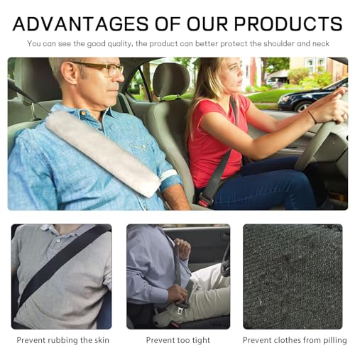 2 Pack Car Seatbelt Covers Shoulder Pad, Soft Faux Sheepskin Seat Belt Shoulder Cover for a Comfortable Driving, Seat Belt Shoulder Strap Covers Helps Protect Your Neck and Shoulder (White) - color: White