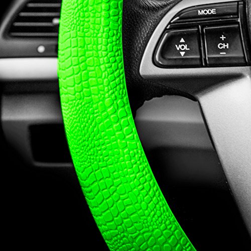 FH Group Universal Fit Silicone Snake Pattern with Massaging Grip Steering Wheel Cover fits most Cars, SUVs, Trucks, and Vans Green - color: Green