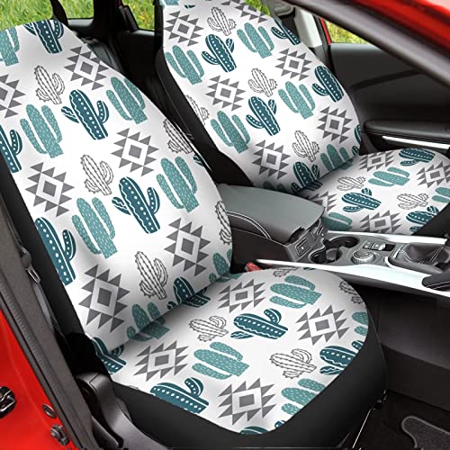 Howilath Aztec Southwest Cactus Printed Seat Covers for Men Car Seat Covers, 2pcs Car Accessories High Back Front Seat Covers - color: Aztec Southwest Cactus - White