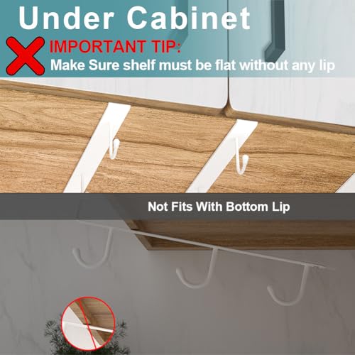 Adhesive Cup Holder Under Cabinet - 3pcs x 6 Hook Coffee Cup Mug Holder for Kitchen, Fit for 1 Inch Thickness Shelf or Less - White