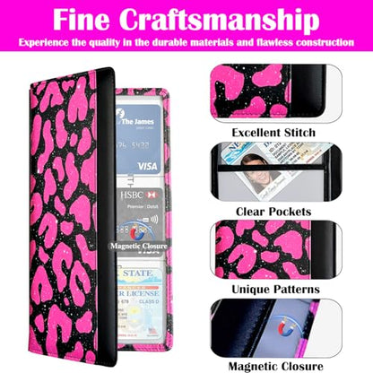 Car Registration and Insurance Holder with Magnetic Closure, Universal Document Organizer for License, Insurance Cards & Glove Box Storage (Leopard-Glitter Hot Pink) - color: Leopard-Glitter Hot Pink