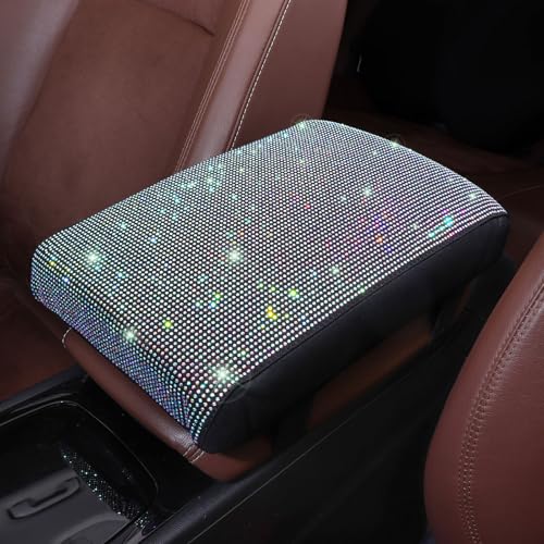 ToBeQueen Bling Car Armrest Cover with Memory Foam Cushion Pad & Rhinestones, Universal Diamond Center Console Cover for Cars, Bling Middle Console Cover, Bling Car Accessories for Women, AB Color - color: AB Color
