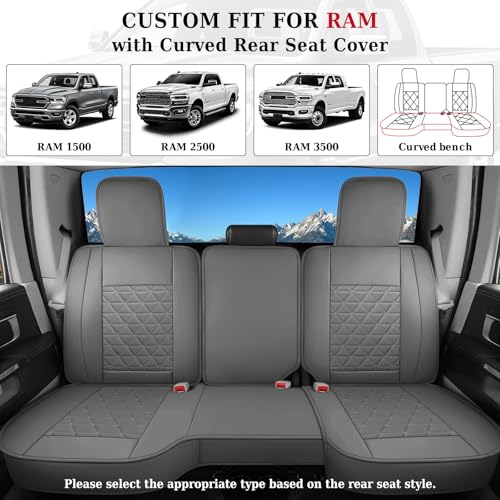 Coverado Dodge Ram Seat Cover Full Set, Waterproof Ram 1500 Seat Cover Compatible with 2002-2026 Dodge RAM 1500 2500 3500 Crew Quad Cab with Curved Bench, Dark Gray - color: Dark gray (curved back), size: FullSet (Curved Back)