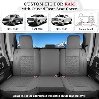 Coverado Dodge Ram Seat Cover Full Set, Waterproof Ram 1500 Seat Cover Compatible with 2002-2026 Dodge RAM 1500 2500 3500 Crew Quad Cab with Curved Bench, Dark Gray - color: Dark gray (curved back), size: FullSet (Curved Back)