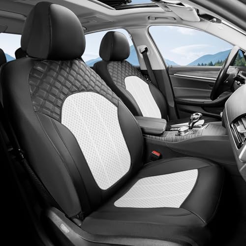FLORICH Car Seat Cover Front Seats Breathable Mesh Leather Front Seat Covers 2 Pack Auto Seat Cover Airbag Compatible Driver Seat Cushion Protector Universal Fit for Most Car SUV Truck, Black&White - color: Black&White, size: FrontPair