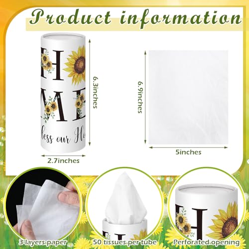 12 Pack Sunflower Tissue Cylinder Holder Bulk with 3 Ply Facial Tissues Black and White Round Napkin Holders Cylinder Flower Travel Paper Tubes Bulk Napkin for Spring Travel Home Decor - style: Elegant Sunflower