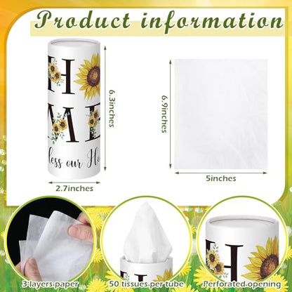12 Pack Sunflower Tissue Cylinder Holder Bulk with 3 Ply Facial Tissues Black and White Round Napkin Holders Cylinder Flower Travel Paper Tubes Bulk Napkin for Spring Travel Home Decor - style: Elegant Sunflower