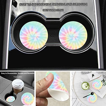 Rainbow Tie Dye Steering Wheel Cover for Women Men with 2 Pcs Car Coasters, Universal 14.5-15 Inch Rainbow Steering Wheel Covers Non-Slip Car Accessories for Girls - color: tie dye