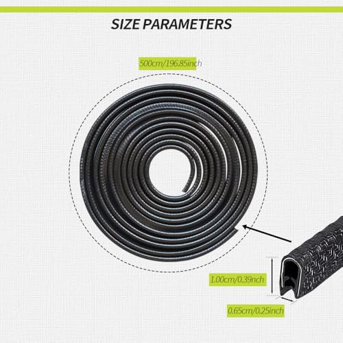 16.4FT(5M) Car Door Edge Guards, U-Shaped Rubber Door Protector, Black - color: Black