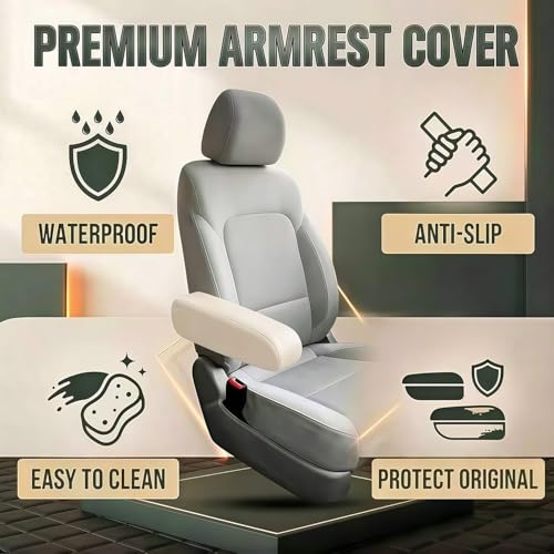 JDDRY Car Front Seat Armrest Covers Leather,Car Armrest Protectors,Auto Arm Rest Cover Replacement,Universal for MPV/SUV/Truck(Beige,2PC) - color: Beige-2PC