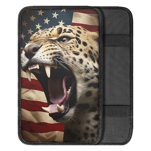 Car Center Console Pad, Universal Waterproof Car Armrest Seat Box Cover, Car Interior Accessories for Most Vehicle SUV Truck Vintage American Flag Leopard Car Armrest Pad - color: vintage american flag leopard