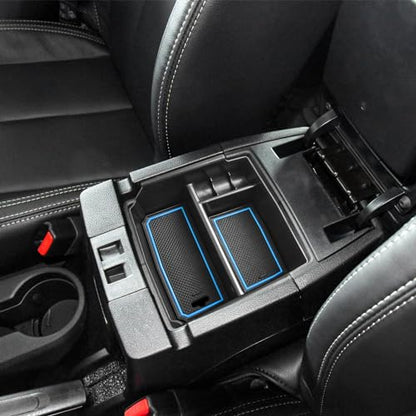 Center Console Organizer Tray Compatible with Jeep Wrangler JK/JKU 2011-2018 Rubicon Sport Sahara Accessories Armrest Storage Glove Box, (Blue Trim)