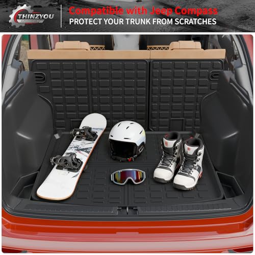 Floor Mats Compatible with 2017-2025 2026 Jeep Compass Trunk Mat Cargo Liner Cargo Mat TPE All Weather Back Seat Cover Protector 2024 Compass Accessories (Trunk Mat+Backrest Mats+Floor Mats) - style: For Jeep Compass | 2017-2026