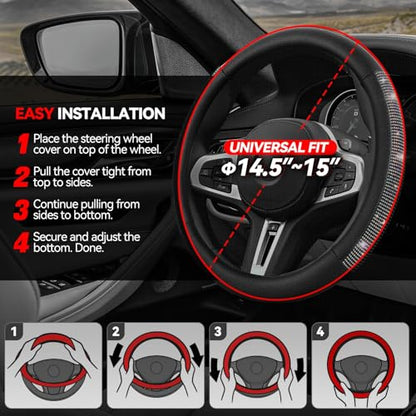 Auto Dynasty Diamond Steering Wheel Cover, Leather Car Steering Wheel Protector with Cystal Diamond Contrast Design, Anti-Slip Inner Rubber Lining, [14 1/2 to 15 Inches] Universal Fit Car Truck SUV - color: Contrast Diamond