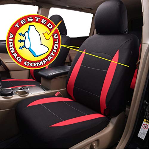 Flying Banner Car Seat Covers Full Set Front Seats and Rear Bench Polyester car seat Protectors Black Gray Purple airbag Compatible Rear Bench Split (Black Red) - color: Black Red