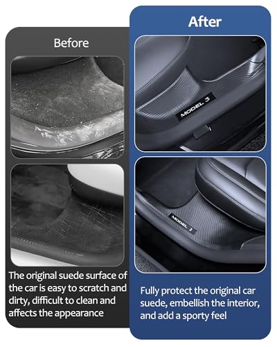 2025 8PCS Tesla Door Sill Protector for Model 3 2024 2025 Highland, Carbon Fiber Door Sill Scuff Plate Edge Guard, Front and Rear Door Entry Guard Scuff Plate Carpet Front Rear Sill - size: Model 3 Highland Door Sill Protector