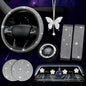 ARTILAURA 11 PCS Bling Car Accessories Set for Women Steering Wheel Covers Butterfly Hanging Seat Belt Cover Cute Air Vent Clips Coasters Glitter Diamond AUTO Interior kit (White) - color: White