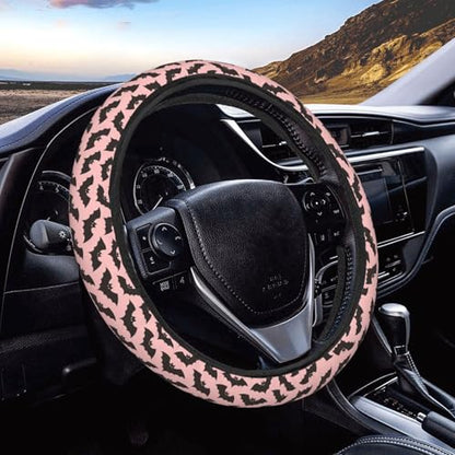 Halloween Pink Black Bats Steering Wheel Cover for Women Men, Non-Slip Steering Wheel Protector Car Wheel Covers, Universal 15 Inch Fit for Auto, Suvs, Truck - color: Halloween Pink Black Bats