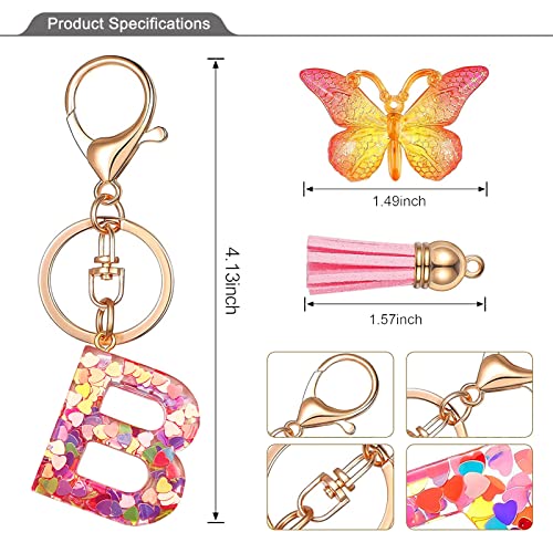 JINGUAZI Initial letter Keychains for Women Tassel Butterfly Pink Purple Cute Car Keychain for Wallet Backpack bag charm - color: B-pink