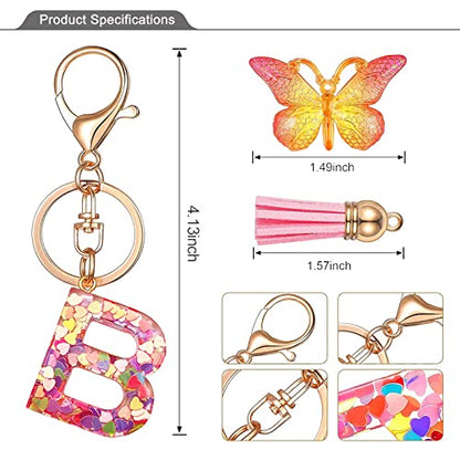 JINGUAZI Initial letter Keychains for Women Tassel Butterfly Pink Purple Cute Car Keychain for Wallet Backpack bag charm - color: B-pink