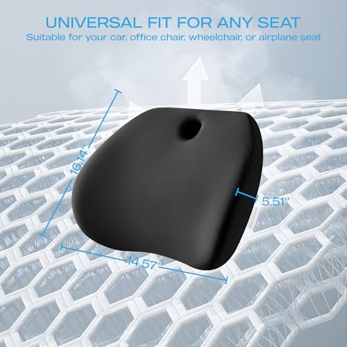 Road Comforts Memory Foam Lumbar Support Pillow – Ergonomic Back Cushion for Office, Car, Home & Travel – Lower Back Pain Relief, Removable Washable Cover (Black)
